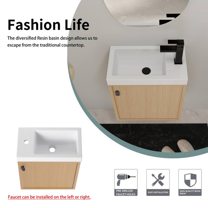 Bathroom Vanity With Sink In 18 Inch, Floating Small Bathroom Vanity With Soft Close Door