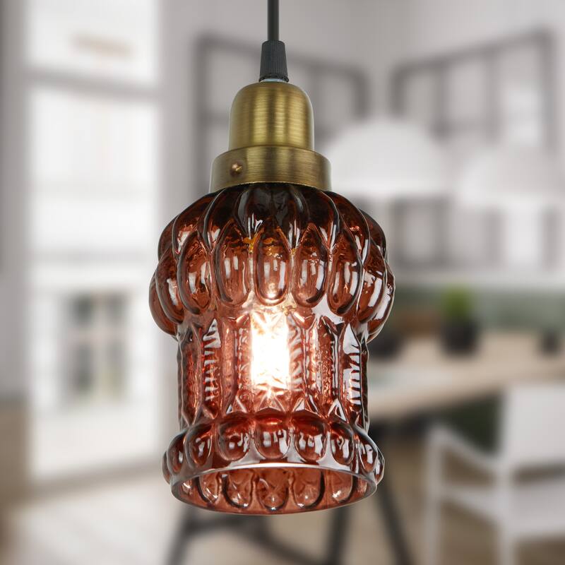Baptiste River of Goods Purple/Yellow/Green and Gold Glass and Metal 4.5-Inch Pendant Light with Adjustable Hanging Cord