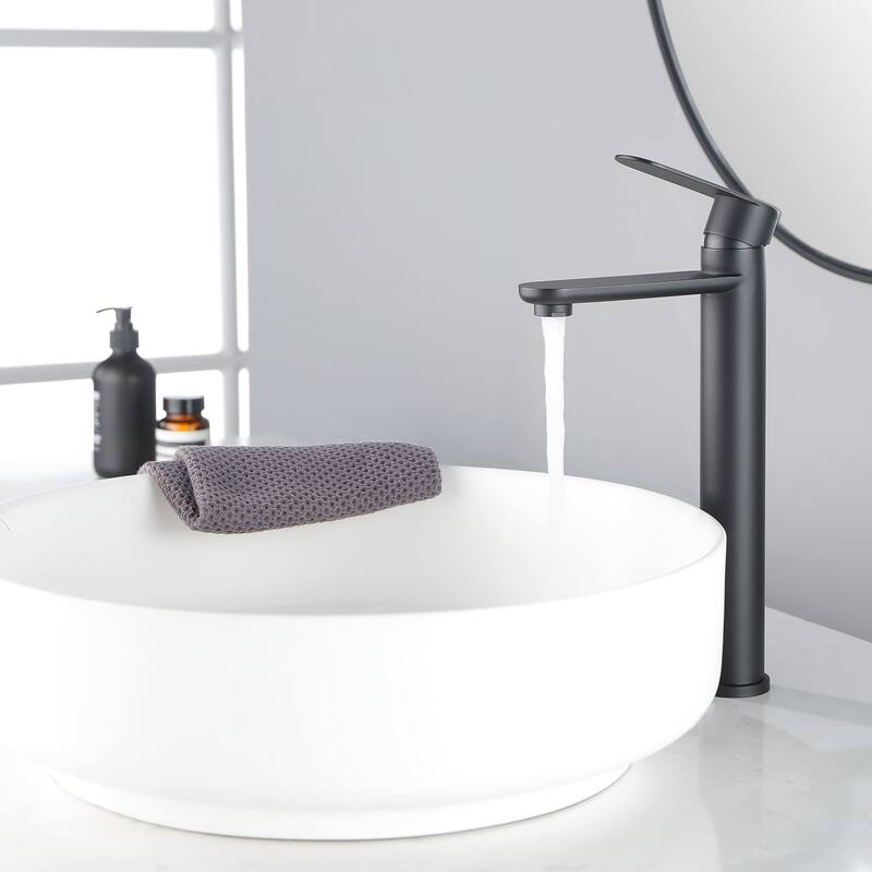 Single Hole Bathroom Vessel Faucet 1 Handle Bathroom Vessel Sink Faucet Modern Basin Vanity High Tall Taps Not Included Drain - Matte Black