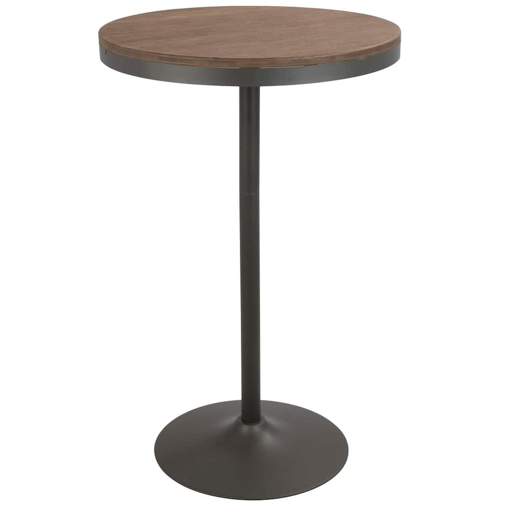 43" Bamboo Brown Gray Metal Round Dakota Industrial Adjustable Bar / Dinette Table