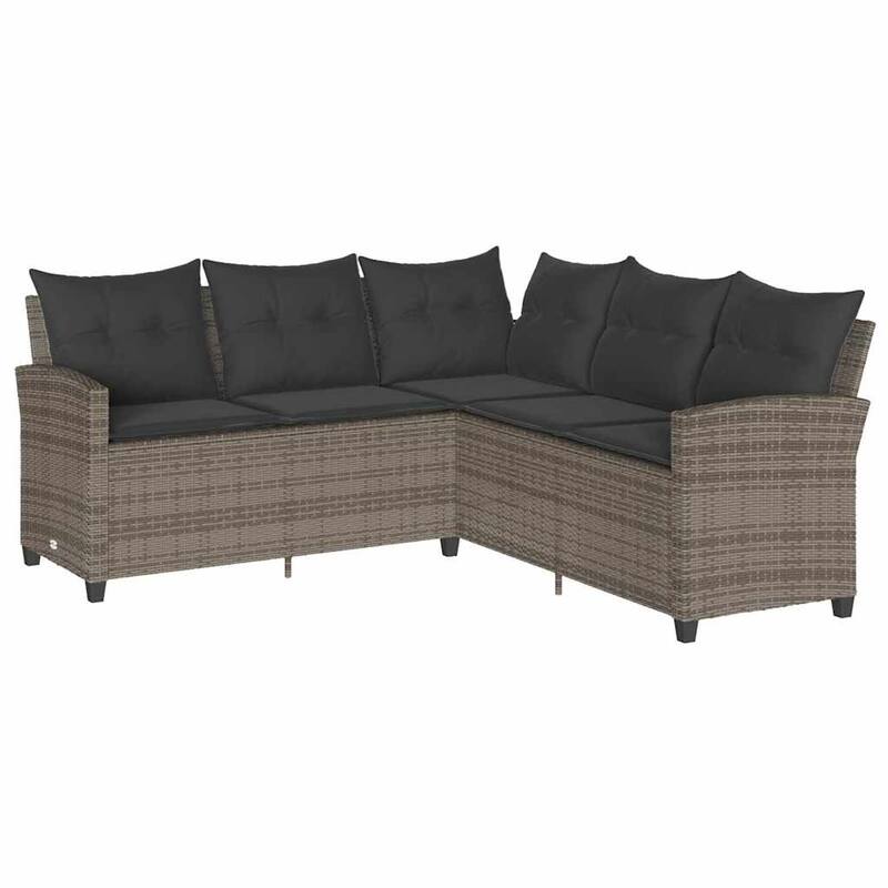 vidaXL Couch Sofa Grey PE rattan Five Seater Removable Covers - 72.4 x 72.4 x 31.5