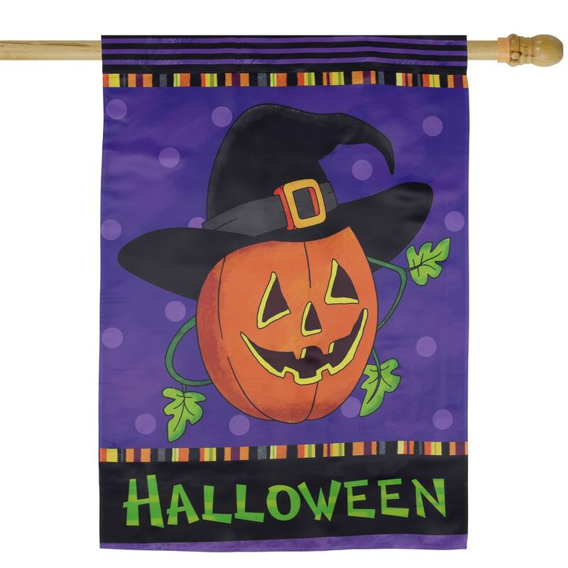 Happy Halloween Pumpkin in a Witch Hat Outdoor House Flag 28" x 40"