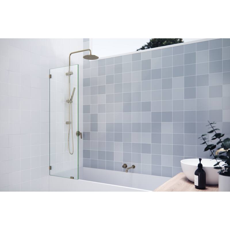 Glass Warehouse 58.25" x 20" Frameless Shower Bath Fixed Panel - Polished Brass