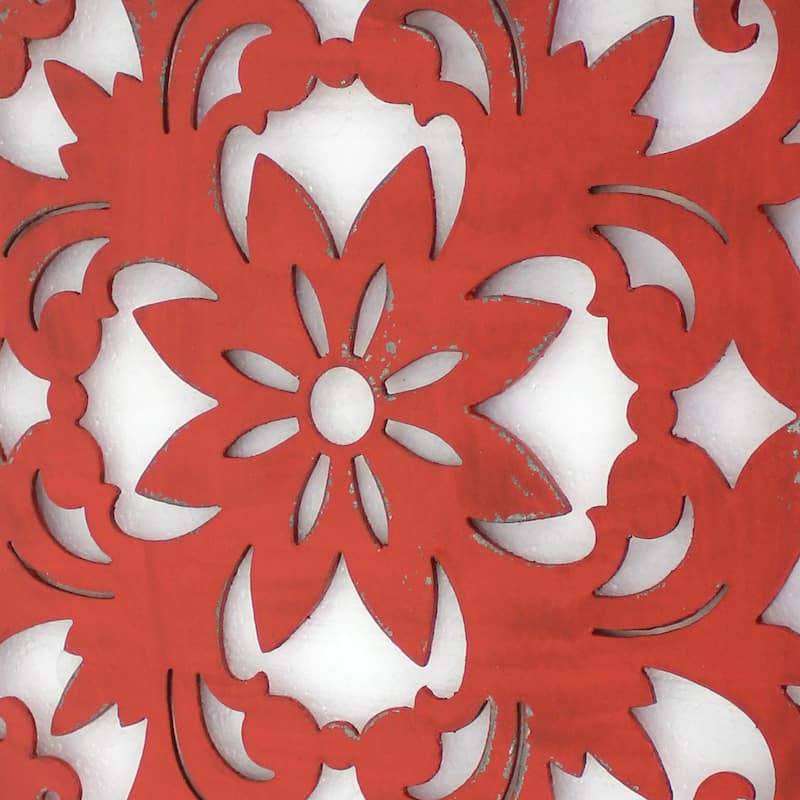 Set of 2 Square Wooden Floral Wall Plaque, Red