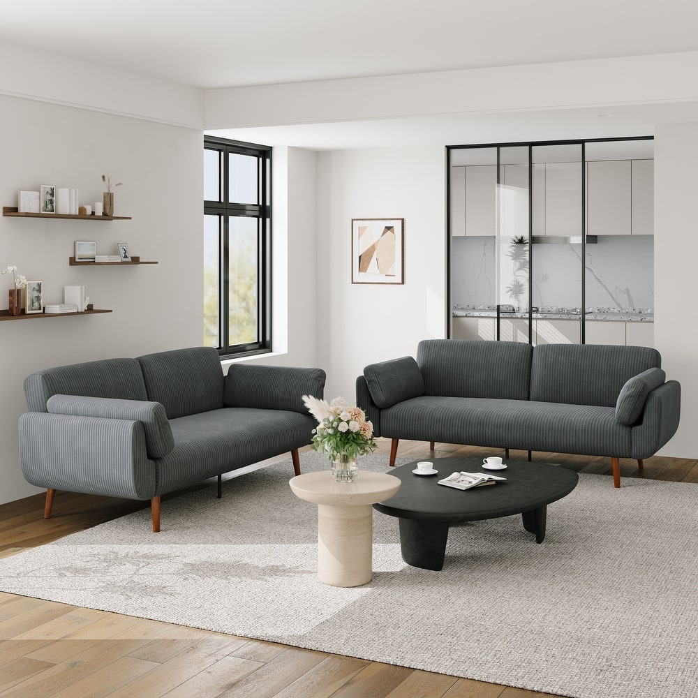 2 Set 73.5" W Upholstered Convertible Sleeper Sofa Bed with Pillows