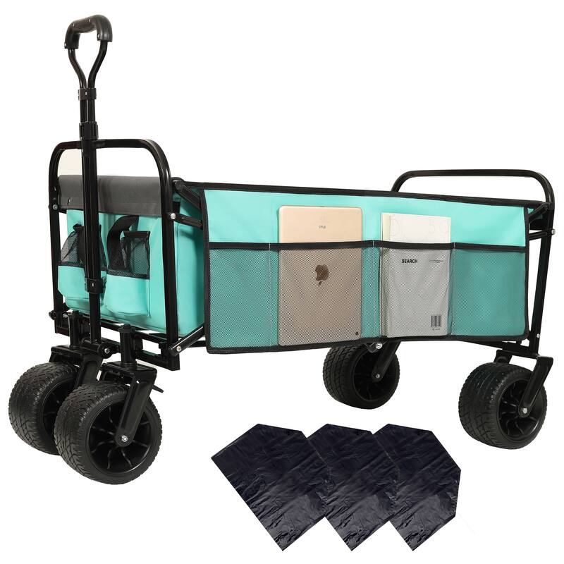 440lb Heavy Duty Folding Wagon with Straps & 3 Bags - Beach & Camping
