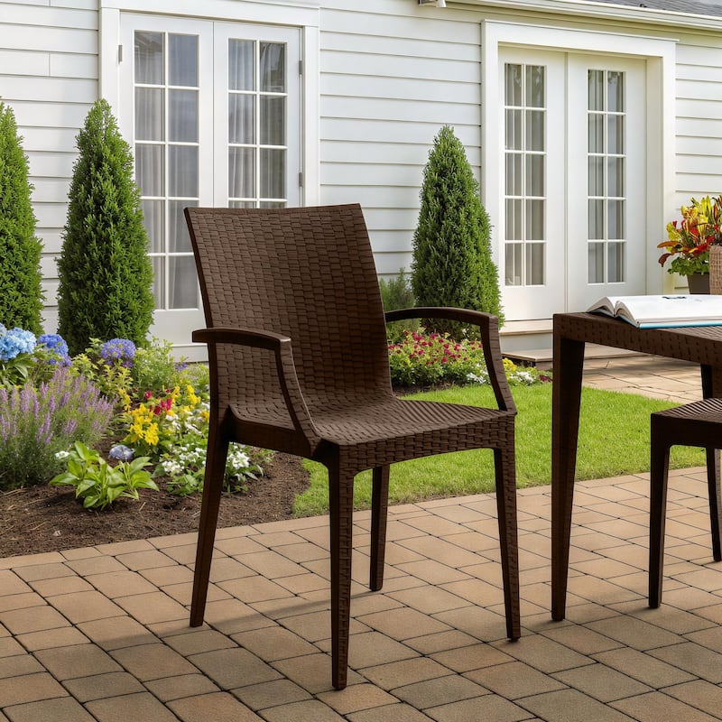 Mace Polypropylene Stackable Armrest Patio Dining Chair with Woven Design for Outdoor Dining Patio Indoor Gatherings