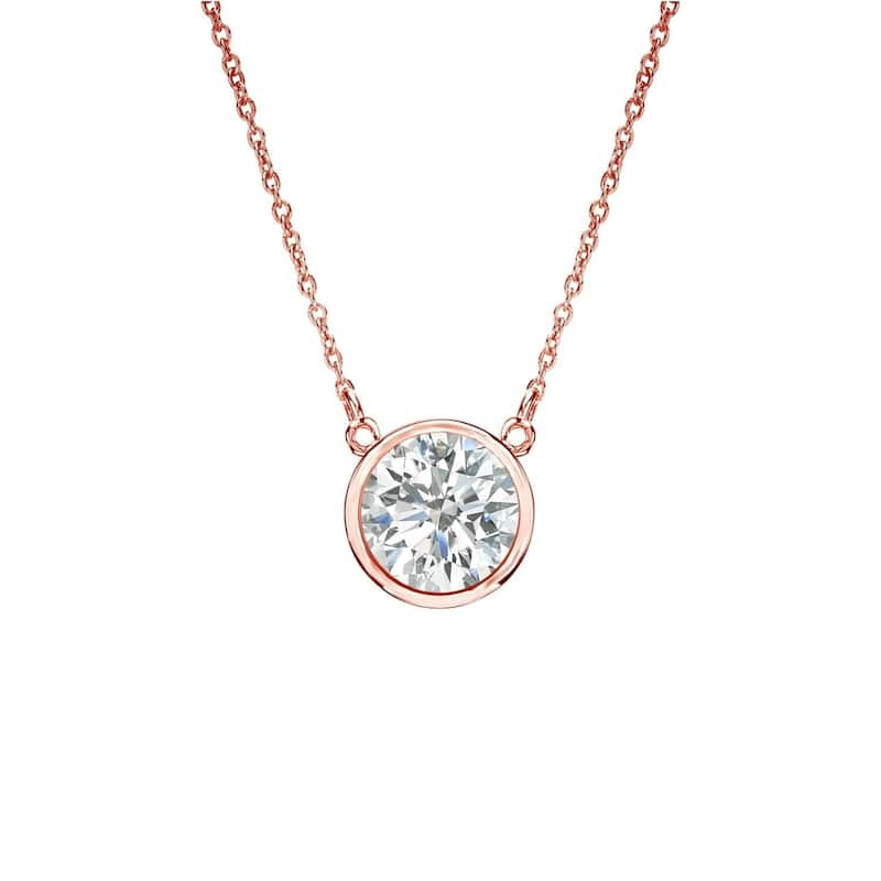 Auriya 1/3ctw Round Solitaire Diamond Necklace 14k Gold Bezel-set - 4.4mm (I-J, SI1-SI2) - Rose