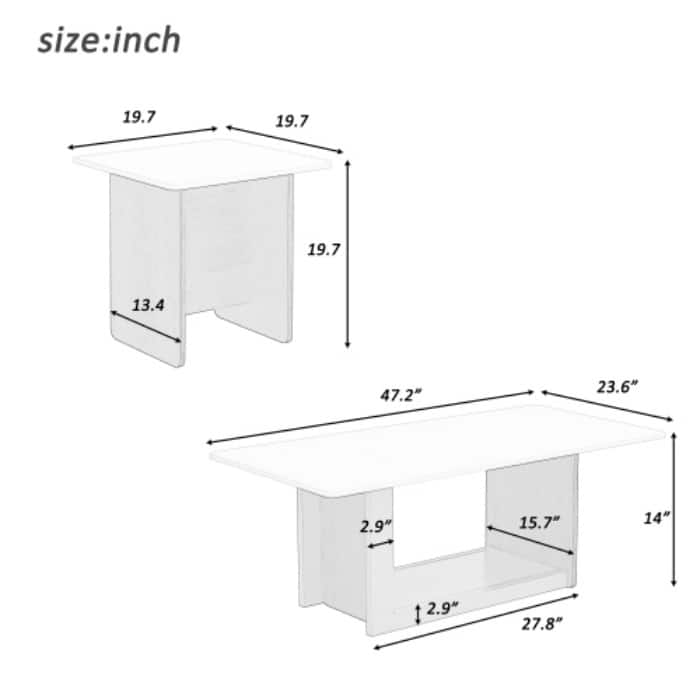 Coffee Table Set of 2, Modern Light Luxury Square End Tables with Spacious Tops, Nesting Center Tables for Small Space
