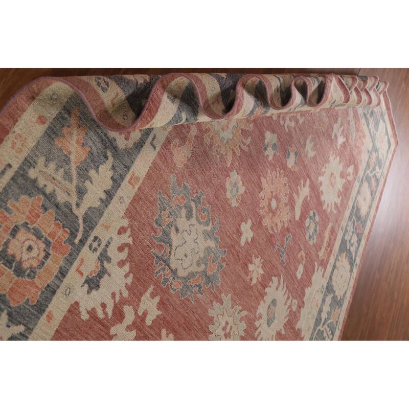 Floral Red Oushak Turkish Area Rug Hand-knotted Wool Carpet - 8'11" x 11'10"