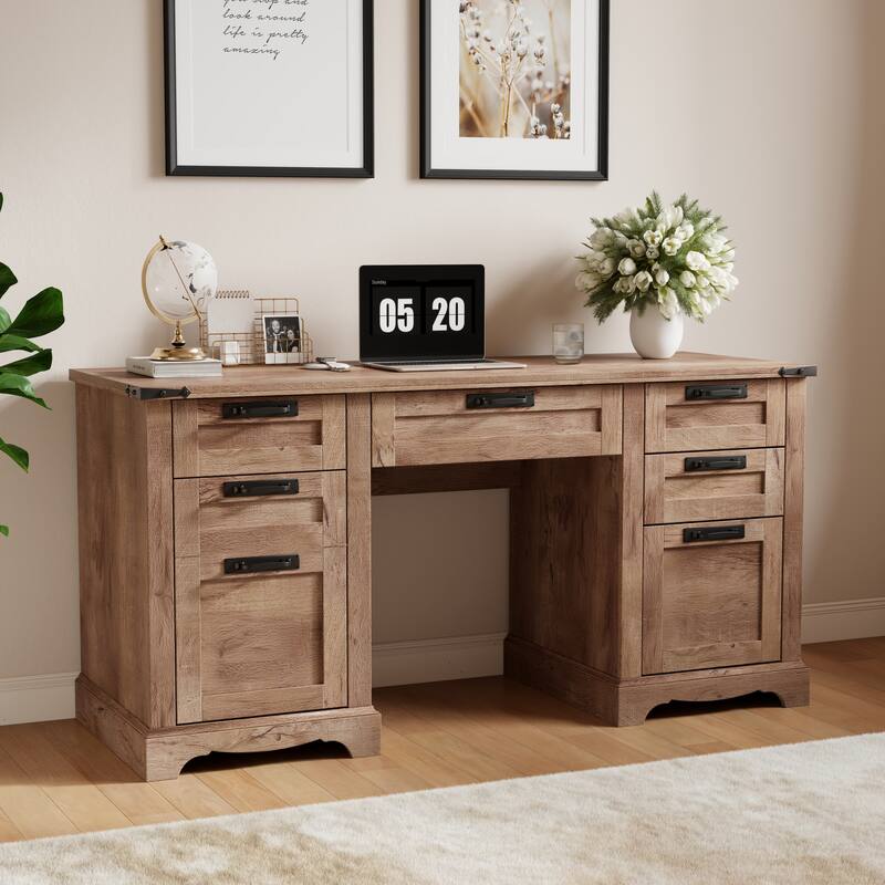 Farmhouse Executive Desks, Wood Computer Writing Desk for home office