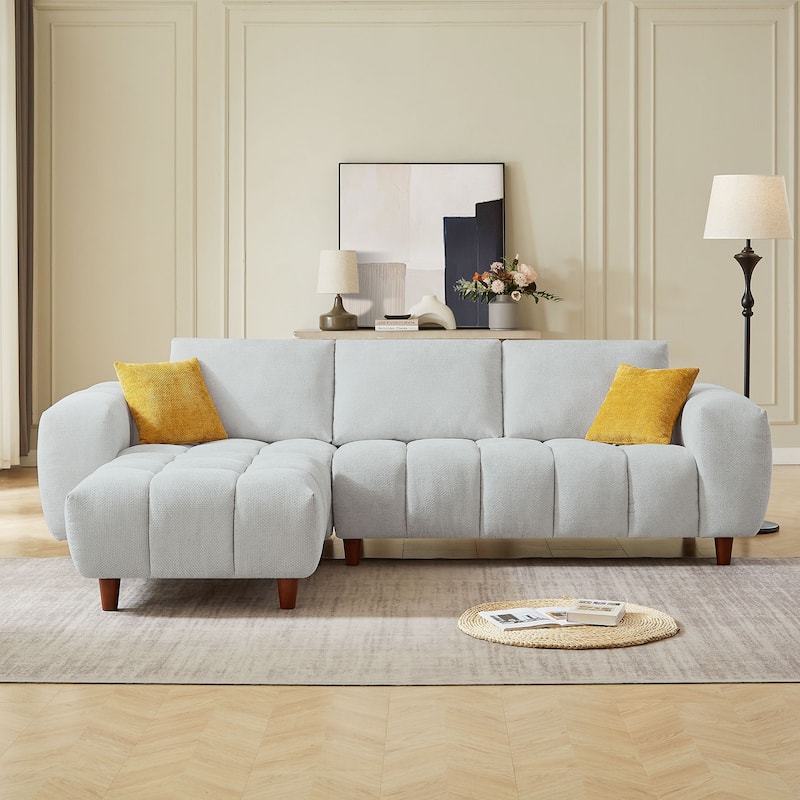 Convertible L Shaped Sectional Sofa Couch for Living Room and Office - Grey - With Ottoman