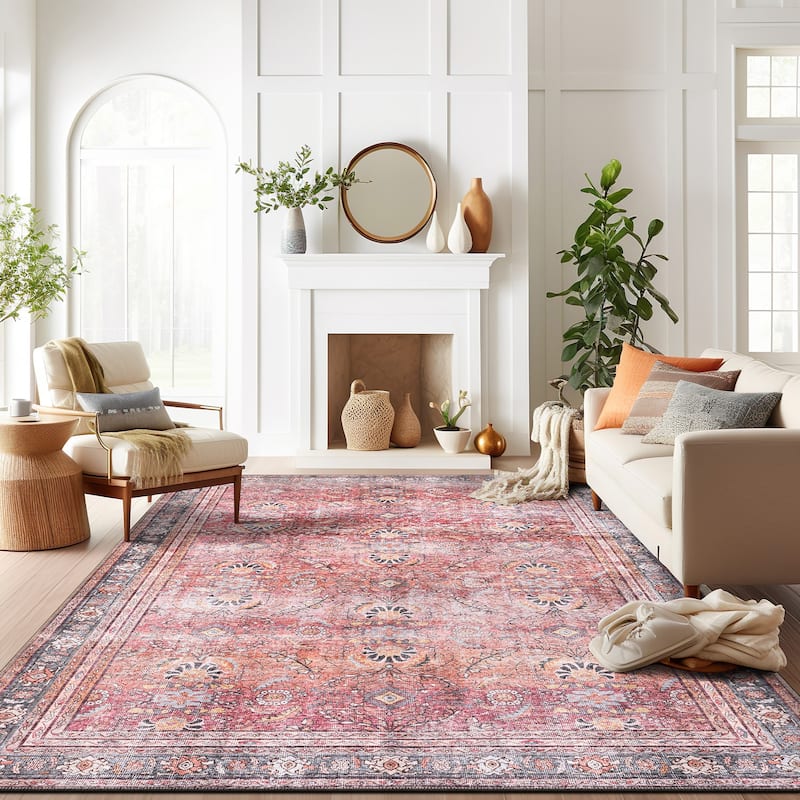 World Rug Gallery Vintage Inspired Machine Washable Non Slip Area Rug