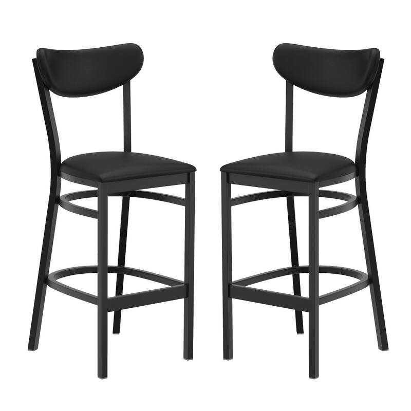 Commercial Metal Barstool with Wood Seat and Boomerang Back