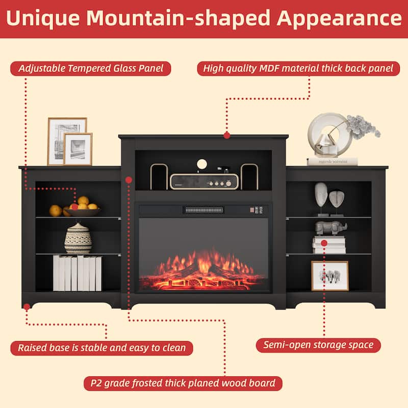 32" H TV Stand with Fireplace for TVs up to 80" - Remote Control, Energy-Efficient Heater, 16-Color Light Strip