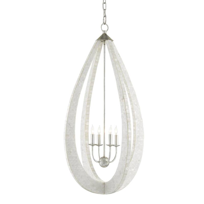 Currey & Company Arietta White Teardrop Chandelier - 38"h x 20.25"dia - 38"h x 20.25"dia - White/Pearl/Silver Leaf