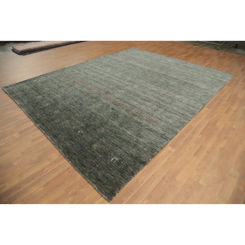 Hand Knotted Oriental 100% Wool Carpet Tribal Animal Pictorial Greys & Charcoal Gabbeh Area Rug - 11' 4'' X 8' 10''