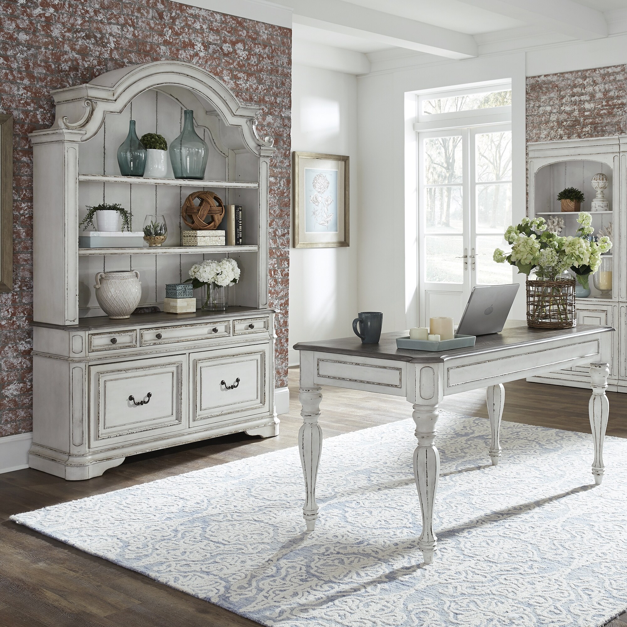 Antique white desk with hutch discount