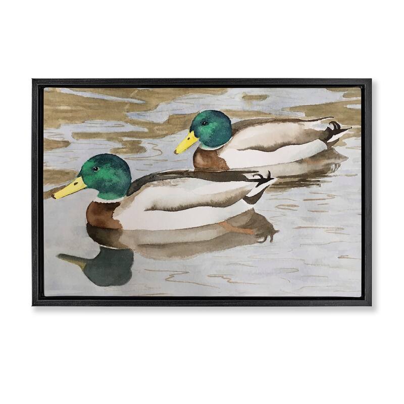Stupell Mallard Ducks Pair Framed Floater Canvas Wall Art Design By Stephanie Fielden - 31 x 21 - Black