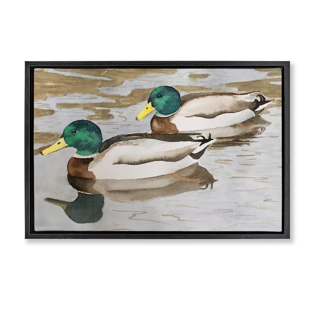 Stupell Mallard Ducks Pair Framed Floater Canvas Wall Art Design By Stephanie Fielden