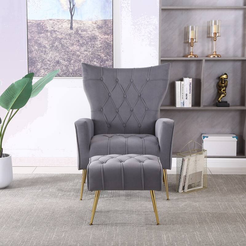 Modern Accent Chair with Ottoman for Living Room - Grey