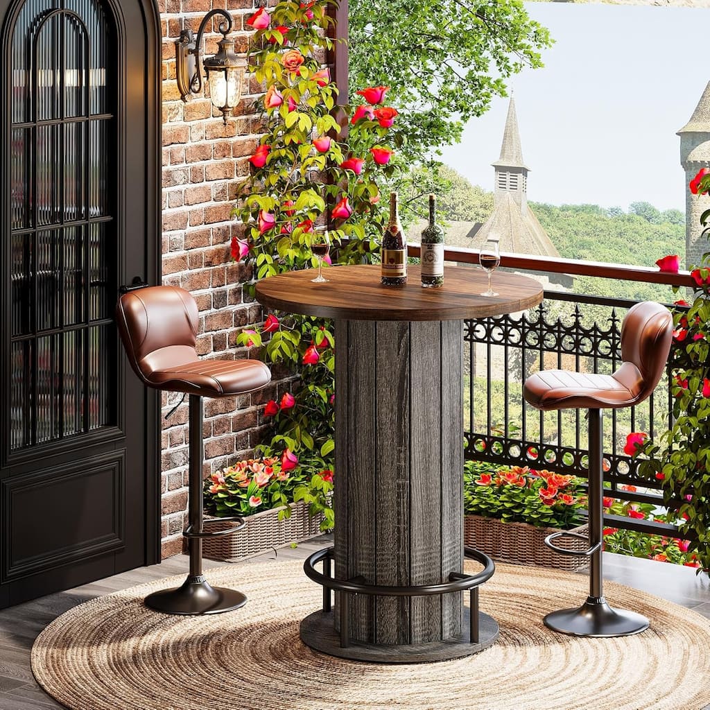 Round Bar Table, 39.4" H Wood Bistro Pub Table