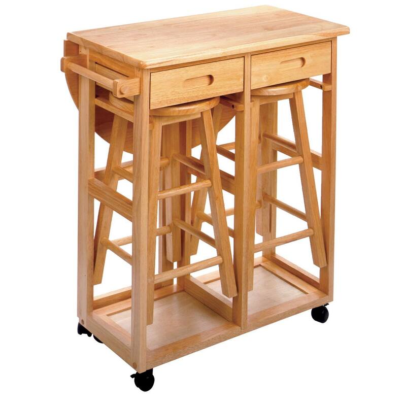Retro Drop Leaf Table with Stools - Kitchen Bistro Set, Space Saving, Storage, Easy Assembly, Patio Dining