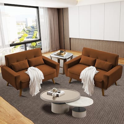 48.82" Small Tufted Loveseat Sofa 2 Set with Tapered Wood Legs