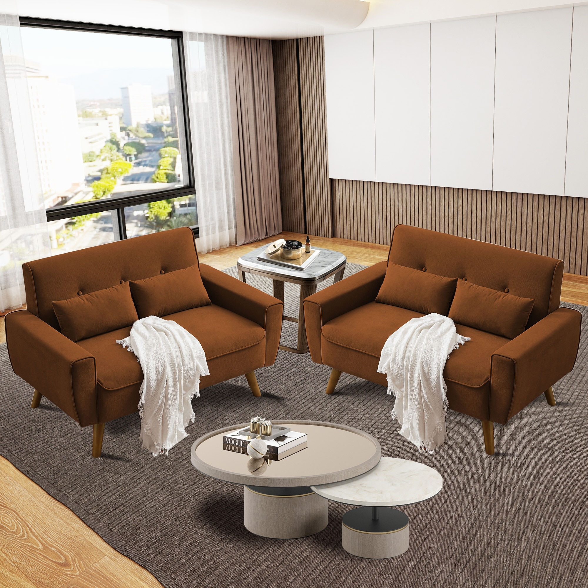 48.82" Small Tufted Loveseat Sofa 2 Set with Tapered Wood Legs