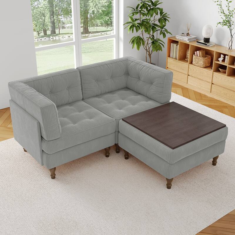 Corduroy Upholstered Modular Corner Sectional Sofa with Reversible Ottoman