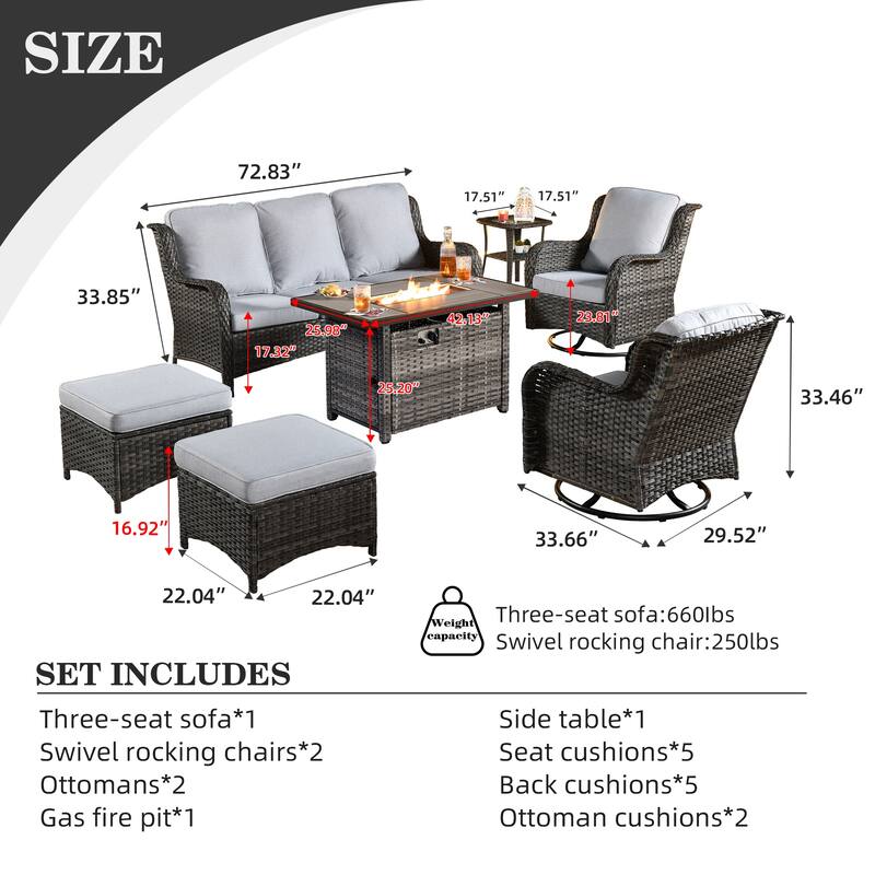 OVIOS 7-piece Patio Swivel Chair Set with 42" Fire Table