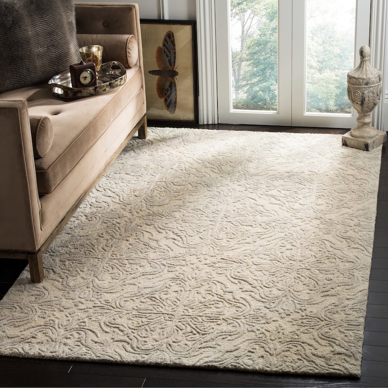 SAFAVIEH Handmade Blossom Gertrida Modern Floral Wool Rug - 3' x 5' - Ivory/Grey