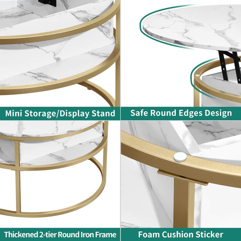 Moasis Round Lift Top Coffee Table with Hidden Storage