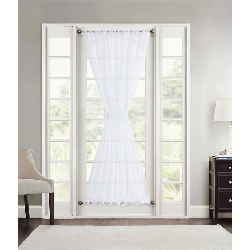 HLC.me Rome Sheer Voile French Door Patio Sidelight Window Treatment Curtain Panels with Tieback Kitchen - 2 Panels