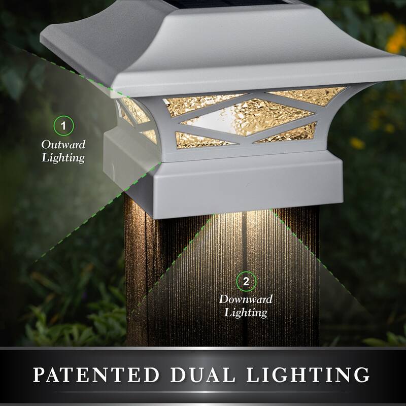 Classy Caps Kingsbridge White Dual Lighted Solar Post Cap (Set of 2) - N/A