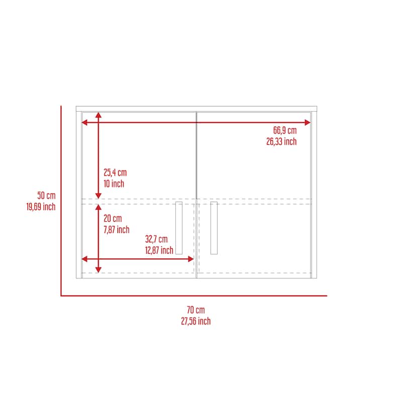 Wall Storage Cabinet, 3 Shelves, Double Door