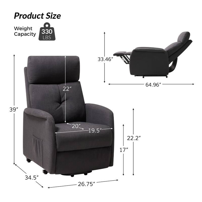 Elisa Mid-century Modern Power Remote Lift Assist Recliner with Metal Base