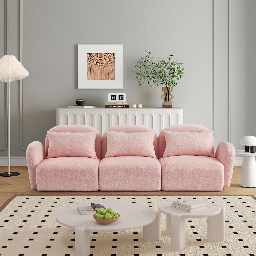 Teddy Fabric Three-Seat Lazy Sofa for Living Room