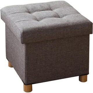 Cube Storage Stool Folding Storage Cube, Foot Stool Seat with Wood Legs,Grey - Grey - Bed ...