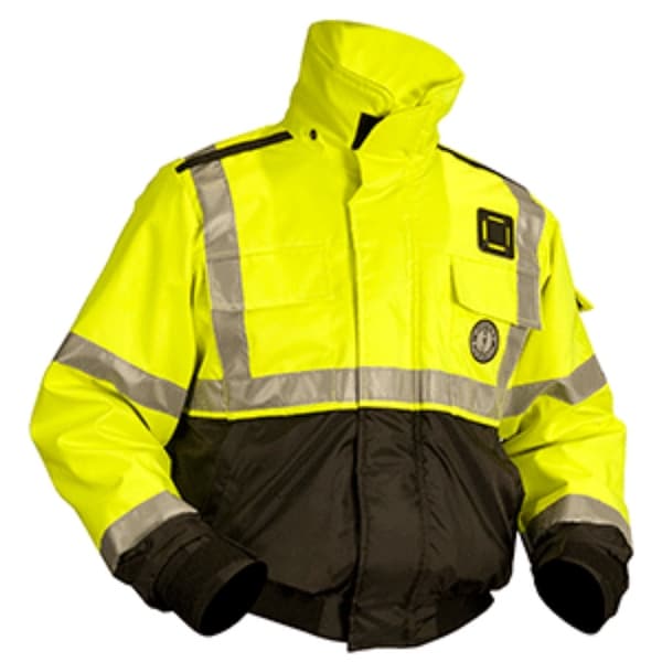 25" Yellow and Black Mustang Multipurpose X-Large Classic Bomber Flotation Jacket. Opens flyout.