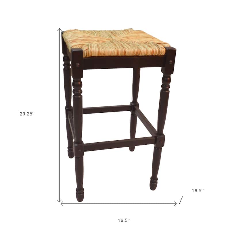 HomeRoots 29" Natural and Espresso Wicker and Solid Wood Backless Bar Height Bar Chair