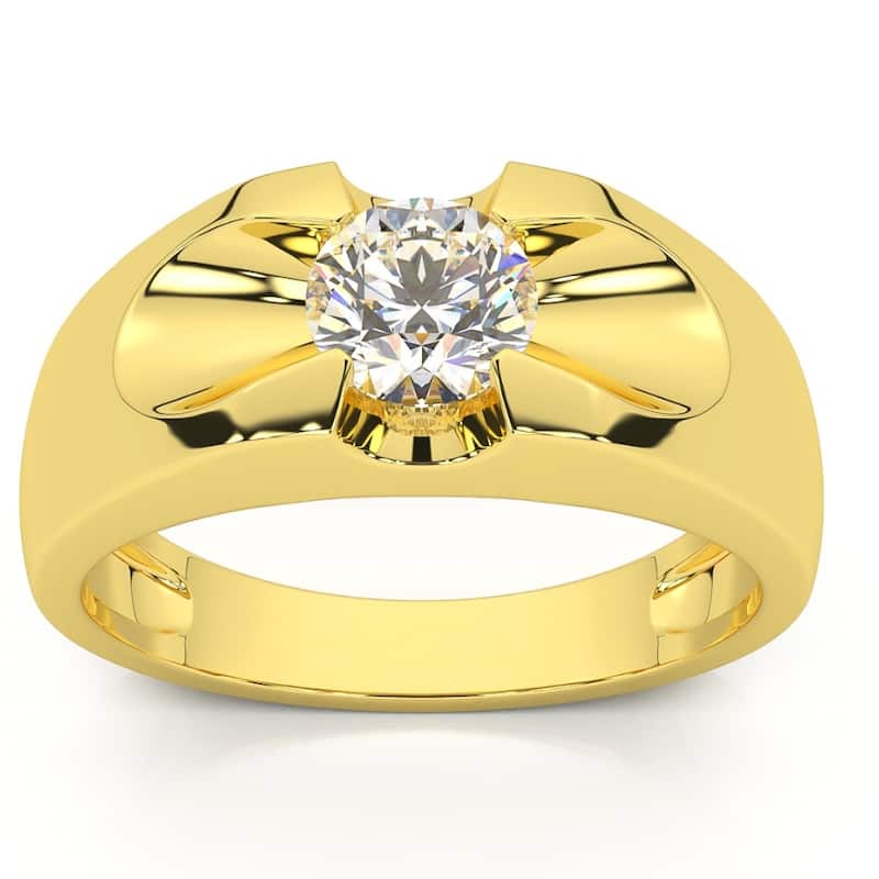 Bliss Diamond Men's 3/4Ct Solitaire Diamond Wedding Anniversary Ring Gold Band Lab Grown - 12 - Yellow