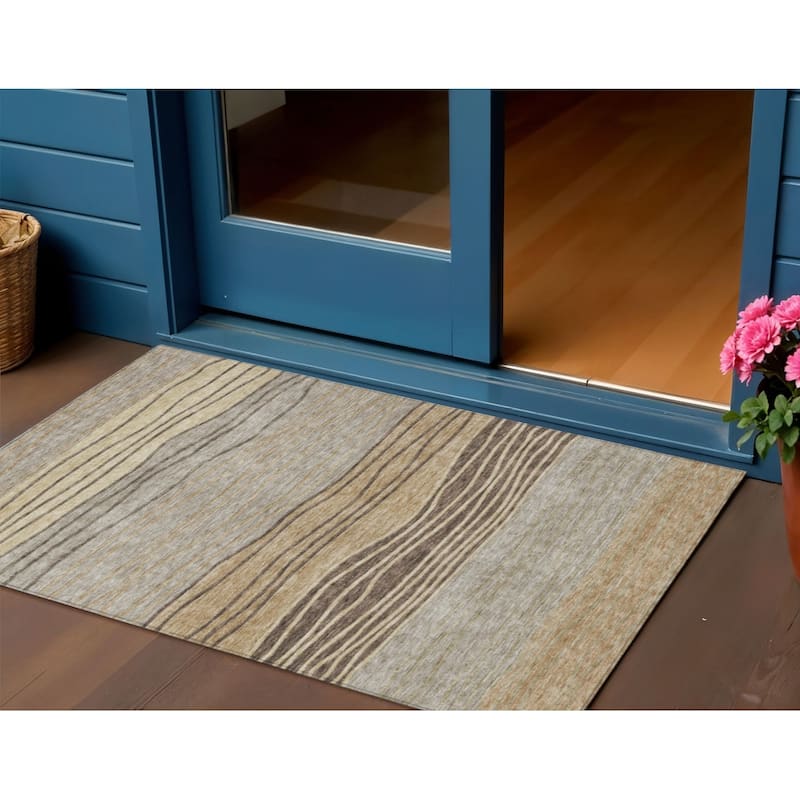 HomeRoots Striped Transitional Rectangle Outdoor Rug - 3' x 5'
