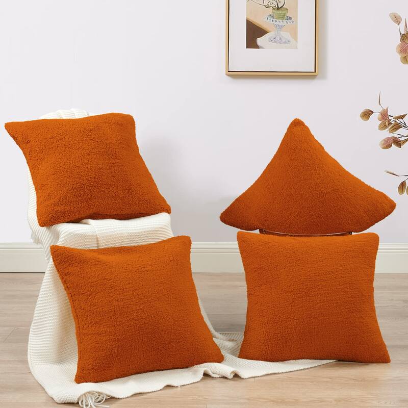Accent Sherpa Pillow Cover Set of 4 20Inch x 20Inch, NO INSERT