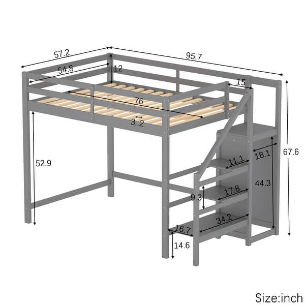 Full Size Loft Bed with Builtin Storage Wardrobe and Staircase Bed