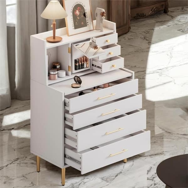 Contemporary 7-Drawers Dresser with Mirror and Retractable Table, Organizer Lockers with Hidden Storage, White - Bed Bath & Beyond - 37828092 Contemporary 7-Drawers Dresser with Mirror and Retractable Table, Organizer Lockers with Hidden Storage, White - Bed Bath & Beyond - 37828092