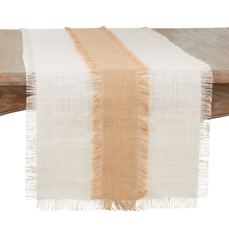 Table Runner With Banded Jute Design - 16"x72" - Ivory