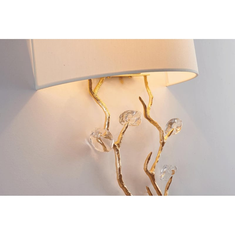 1-Light Gold Wall Sconce With Clear Glass Accents And A Fabric Shade