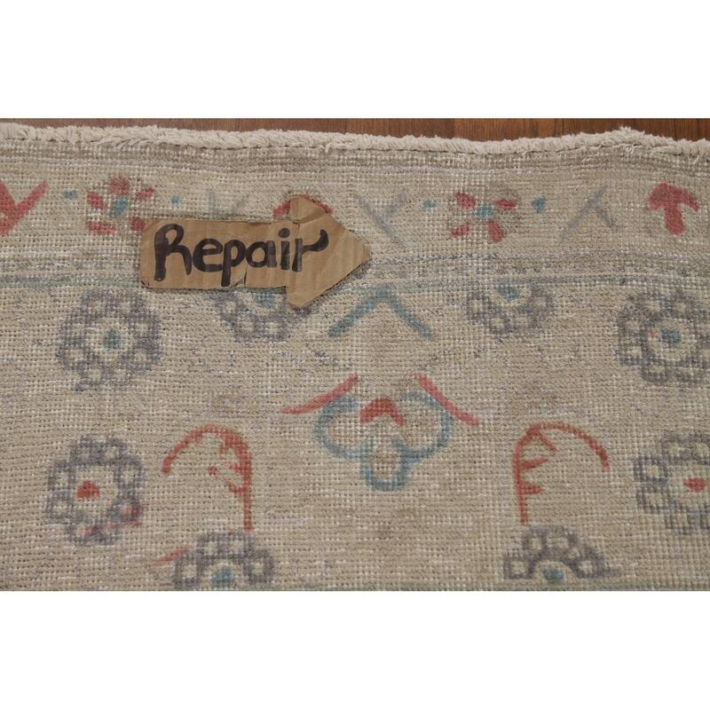 Medallion Tabriz Persian Area Rug Hand-Knotted Beige Wool Carpet - 9'2"x 12'8"