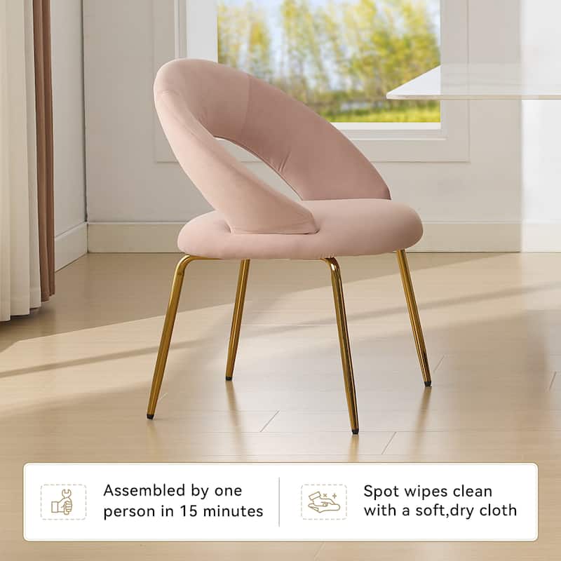 Set of 1 Dining Chairs With Curved Backrest and Golden Metal Legs